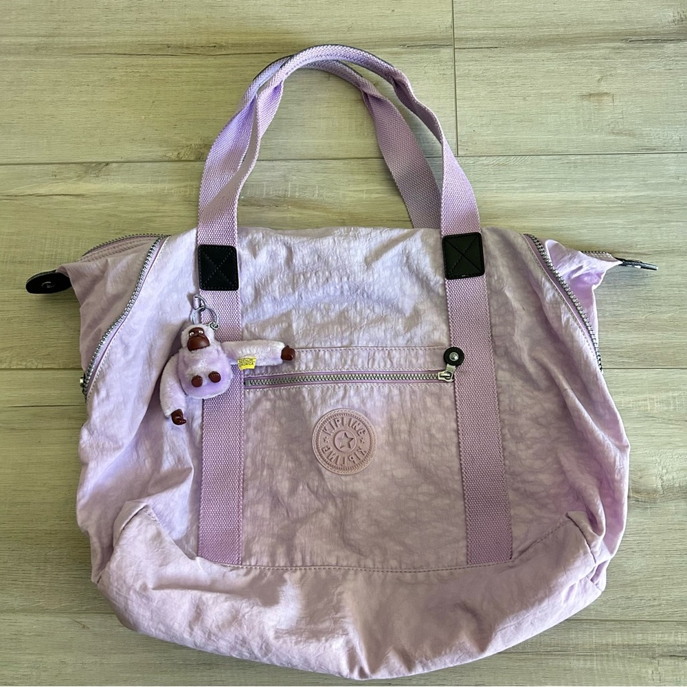 Kipling Lilac Nylon Travel Tote with Monkey Charm